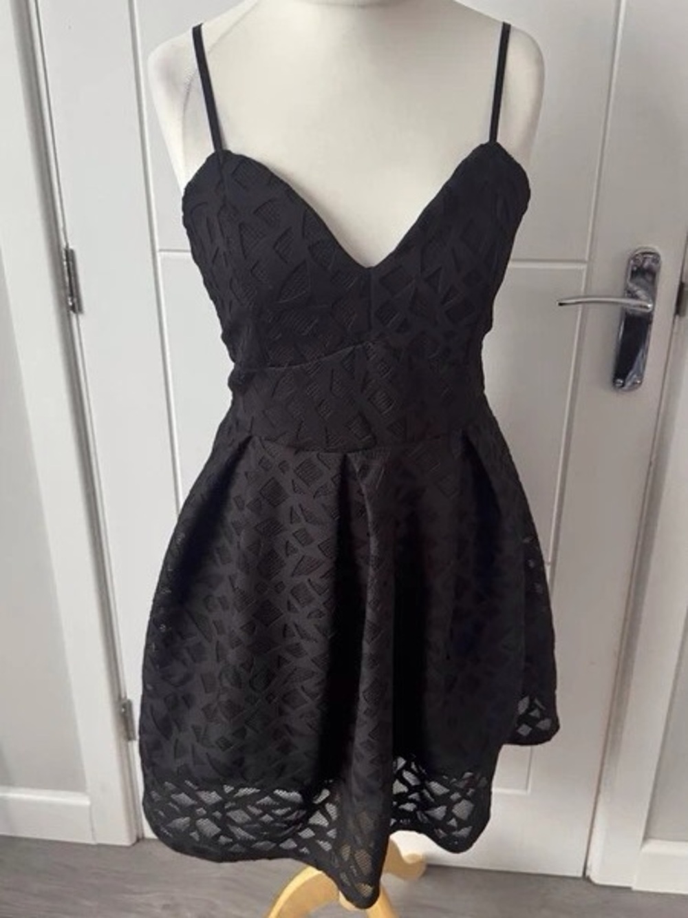 Black Textured Spaghetti-Strap Mini Dress - Picture 1 of 1